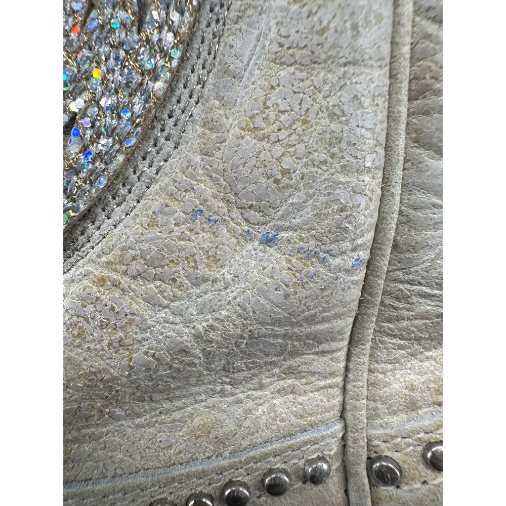 Corral Womens Bone Leather Wing and Cross Crystal Studded Boots A3571 Size 7 M - Picture 9 of 11